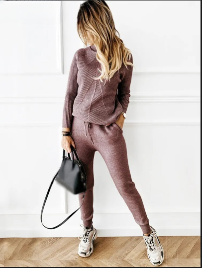 Ensemble décontracté 2PCS -Pull col roulé et Pantalon confortable