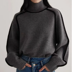 Pulls à col roulé surpiqué noir pour femme