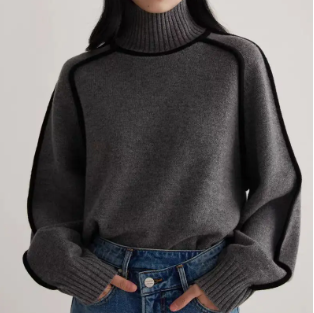 Pulls à col roulé surpiqué noir pour femme