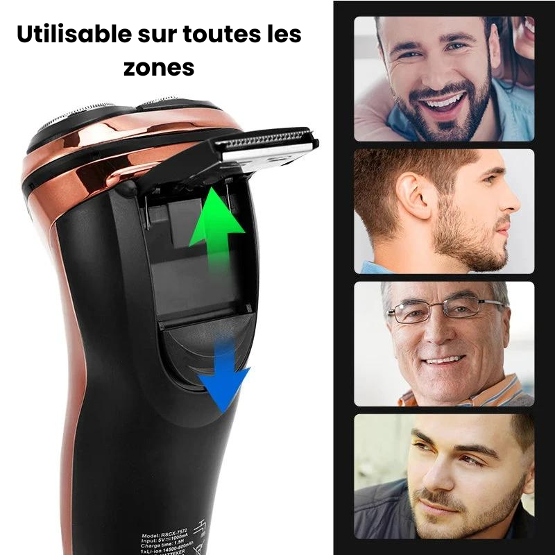 Rasoir électrique 3 têtes sans-fil avec écran LCD 2 en 1