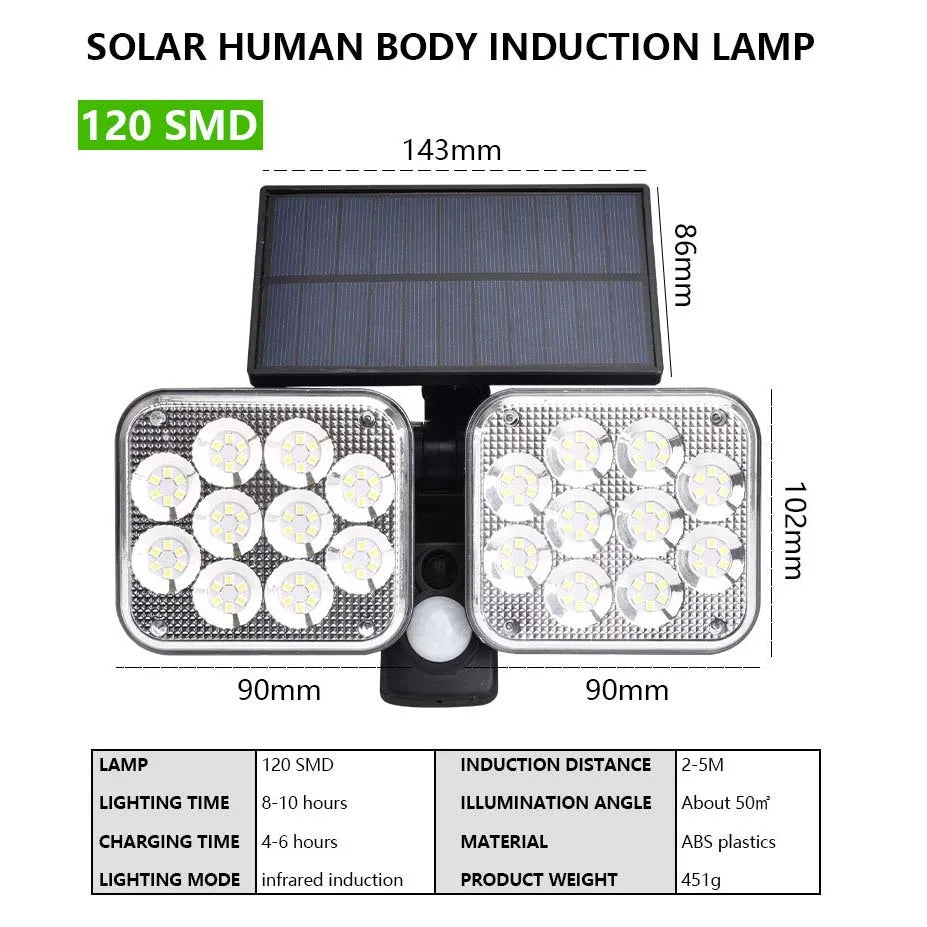 Applique LED solaire double éclairage puissant