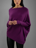 Pull en tricot épaule dénudée manches chauve-souris