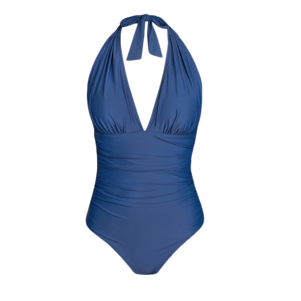 Maillot de bain 1PC col en V et devant froncé - Effet ventre plat