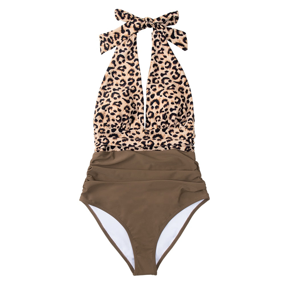 Maillot de bain 1PC col en V et devant froncé - Effet ventre plat