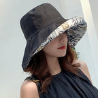 Reversible patterned wide-brimmed cotton bucket hat