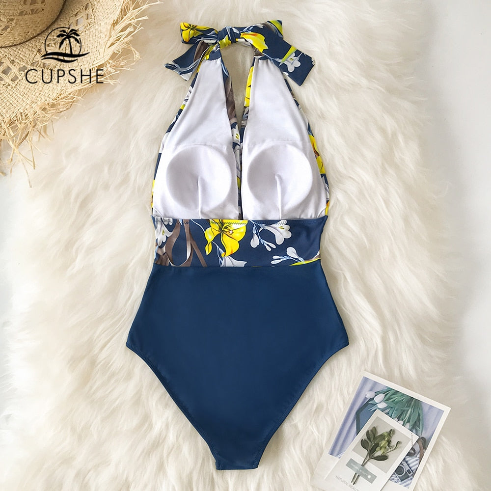 Maillot de bain 1PC col en V et devant froncé - Effet ventre plat
