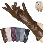 Gants longs en cuir véritable - Intérieur flanelle et touché tactile