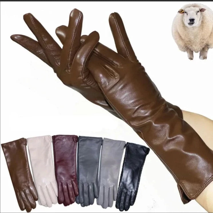 Gants longs en cuir véritable - Intérieur flanelle et touché tactile