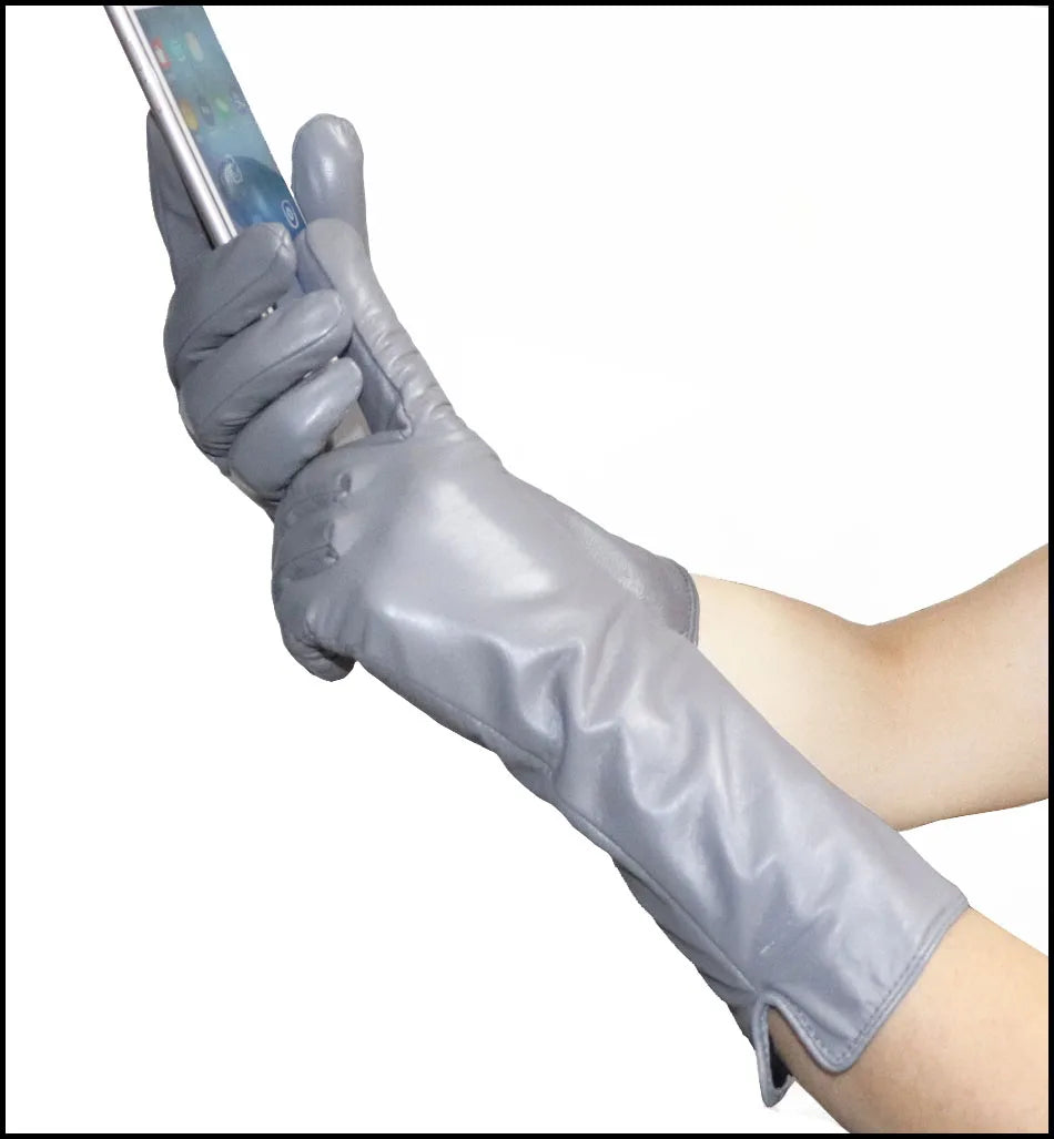 Gants longs en cuir véritable - Intérieur flanelle et touché tactile