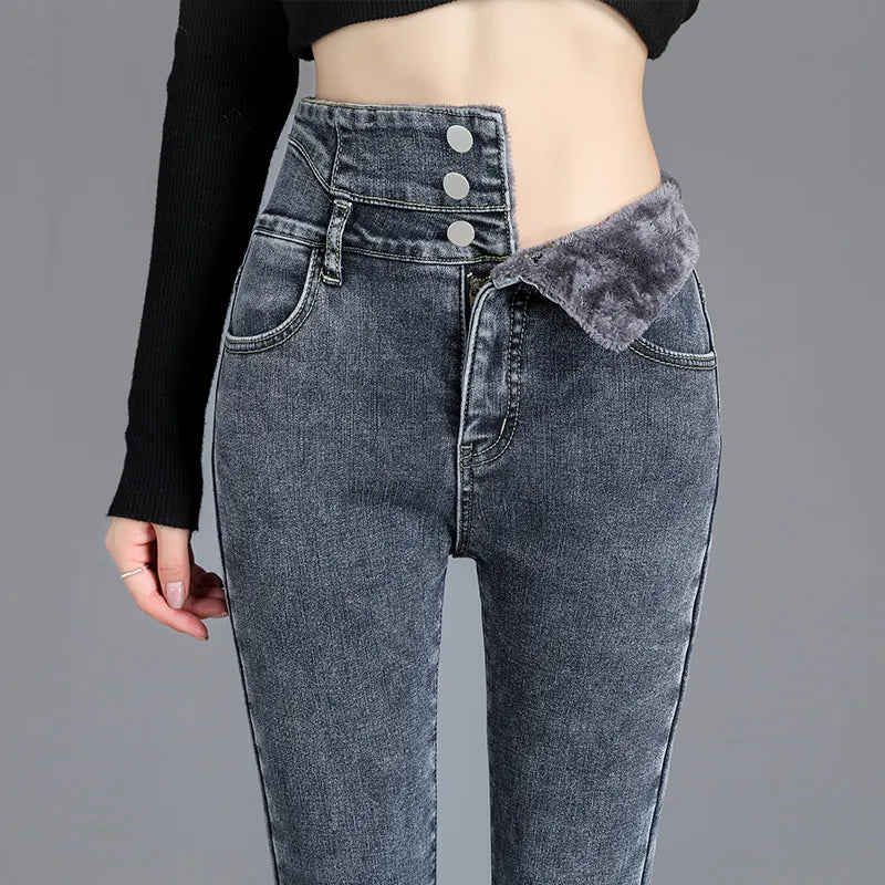 Jean Slim thermique doublure polaire épaisse - Taille haute