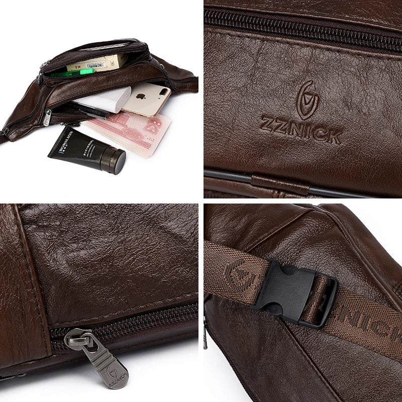 Sac banane en cuir de vache véritable pour homme