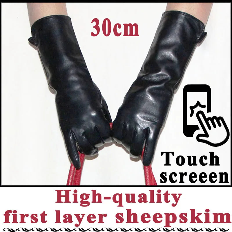 Gants longs en cuir véritable - Intérieur flanelle et touché tactile