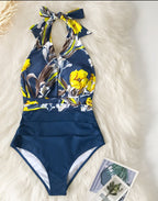 Maillot de bain 1PC col en V et devant froncé - Effet ventre plat