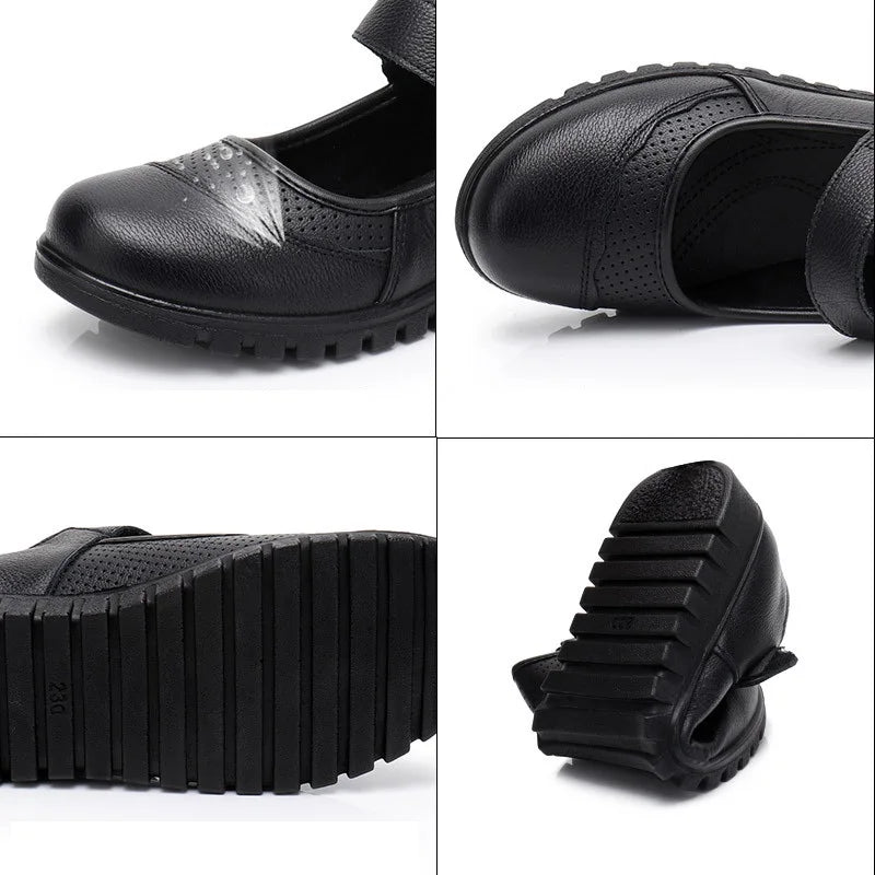 Mocassins ouverts en cuir véritable souple pour femmes