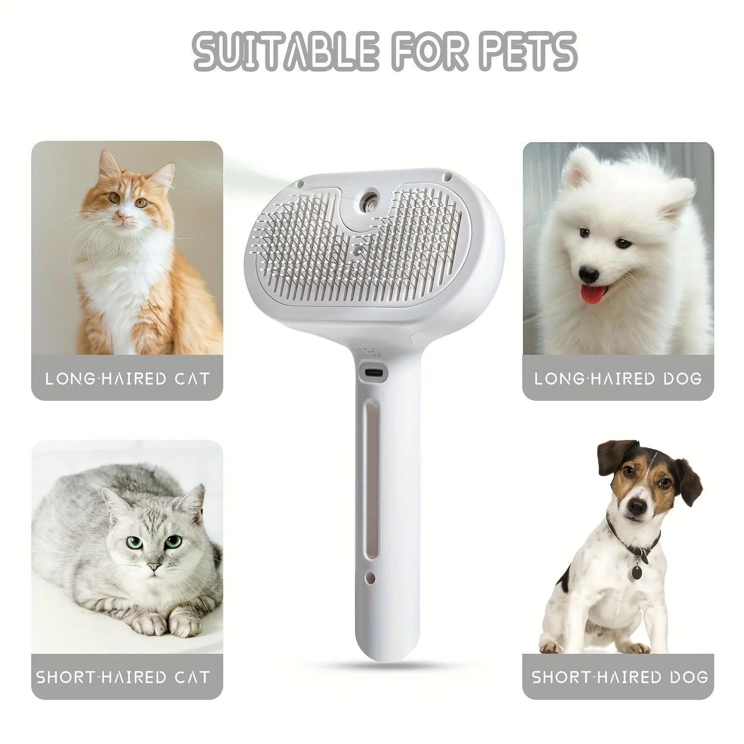 Brosse Anti-Poils Rechargeable pour Chien & Chat - Spray Intégré