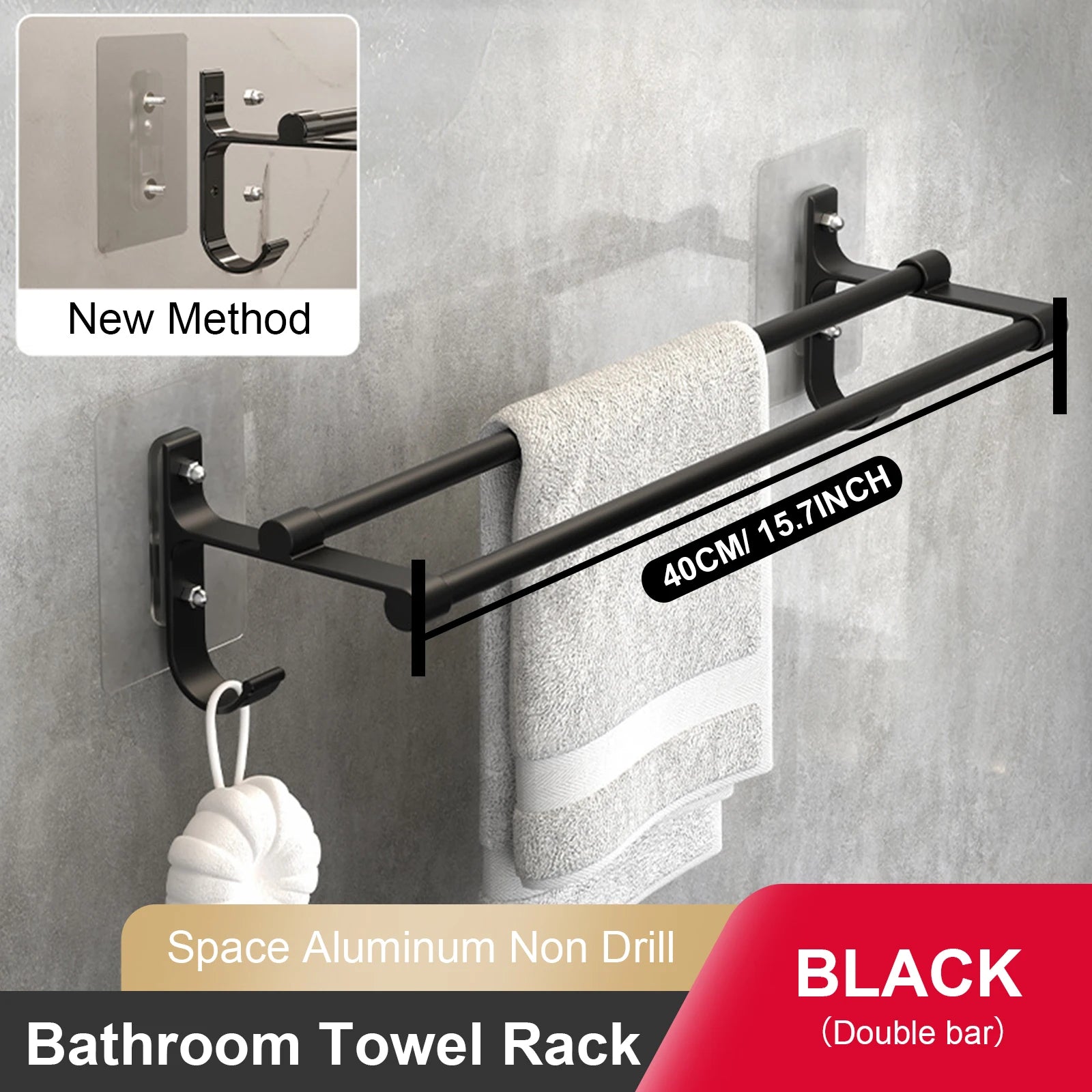 Toallero de pared doble barra sin taladro