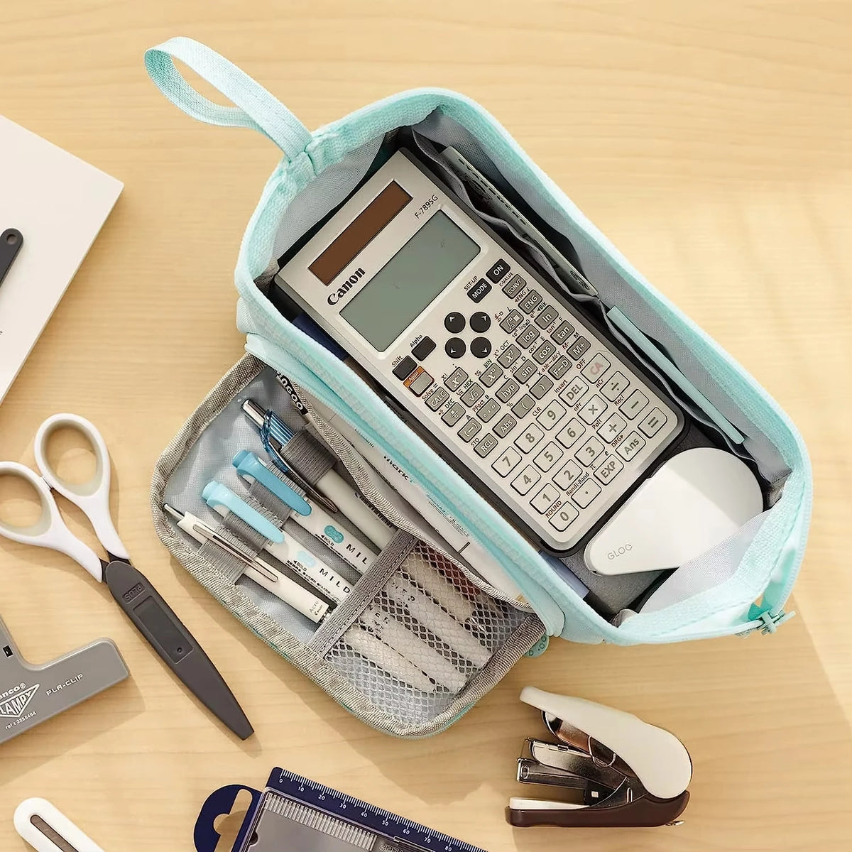 Trousse Scolaire en Toile – Grande Capacité, Double Compartiment – Rangement Stylos & Fournitures