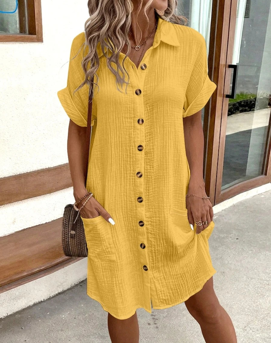 Vestido camisero de algodón abotonado de verano