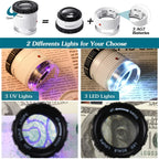 Loupe Cylindrique Portative 30X avec Échelle, Lumière LED & UV