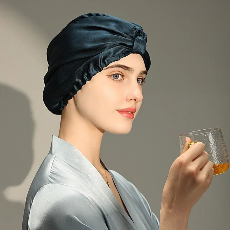 Bonnet de nuit en soie de mûrier pur pour femme