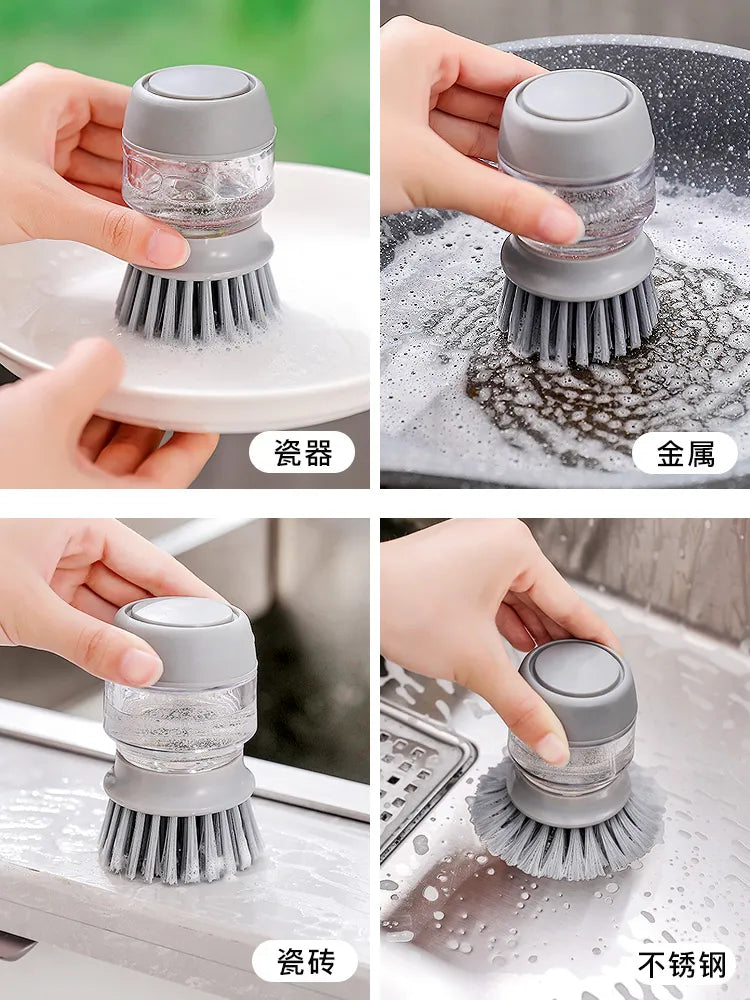 Brosse de nettoyage polyvalente avec distributeur de savon et support