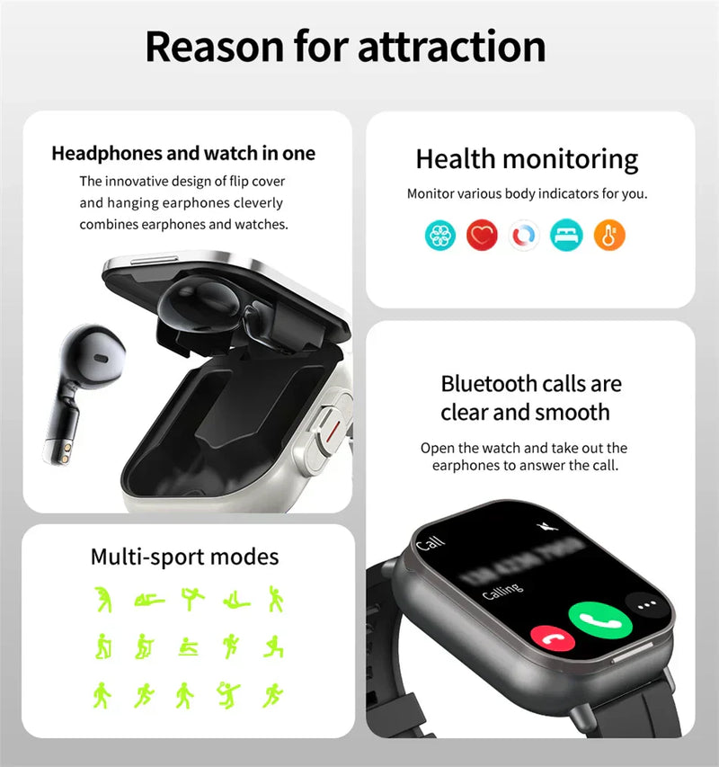 Montre intelligente connectée 2 en 1 avec écouteurs + Bracelet OFFERT