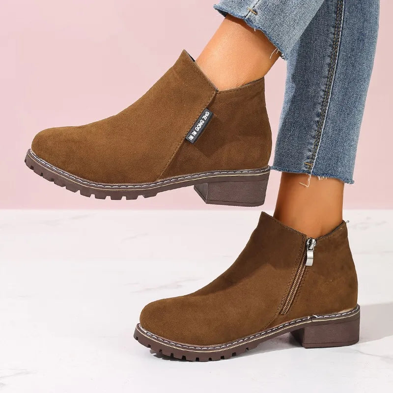 Bottines Femme à Talon Épais et Plateforme – Fermeture Éclair Latérale, Confortables et Élégantes – Automne/Hiver