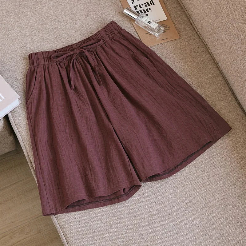 Loose Cotton Shorts with Elasticated Drawstring Waist