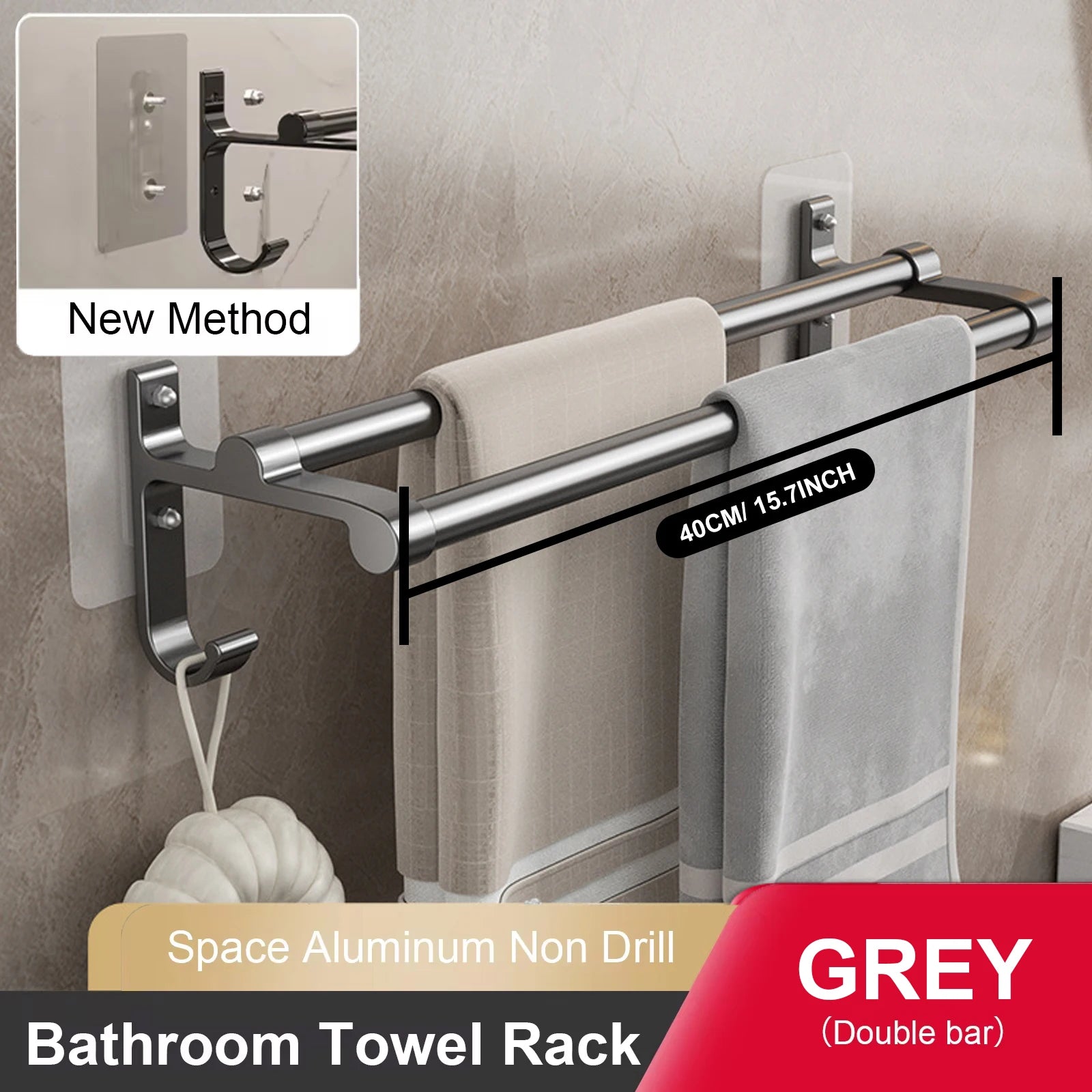 Toallero de pared doble barra sin taladro