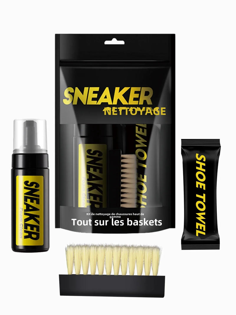 Kit Complet de Nettoyage pour toutes les Baskets - Mousse, Brosse & Serviette