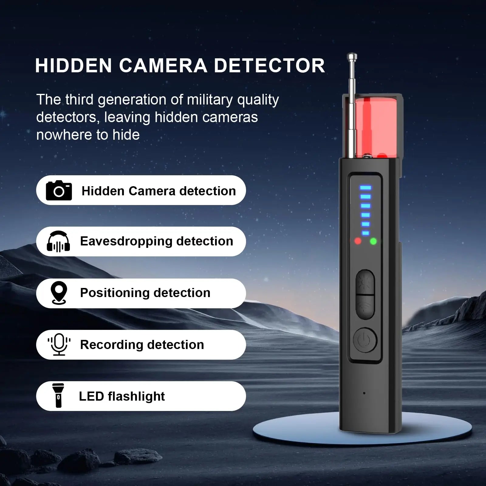 Détecteur de Caméras Cachées 6-en-1 – Scanner RF, Détecteur GPS et Dispositifs d'Écoute pour la Protection de la Vie Privée