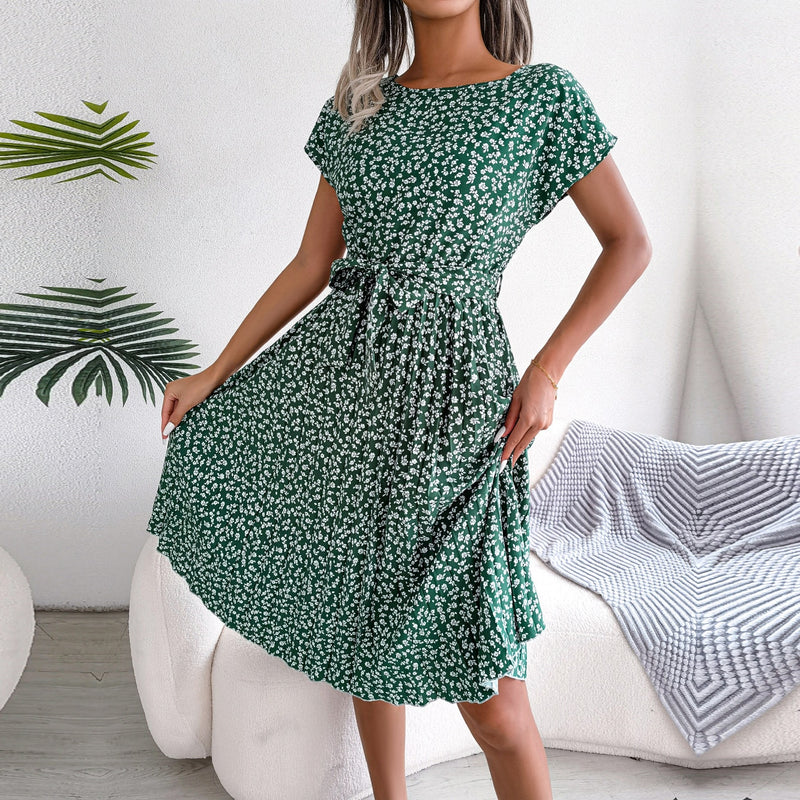 Robe longue plissée à fleurs