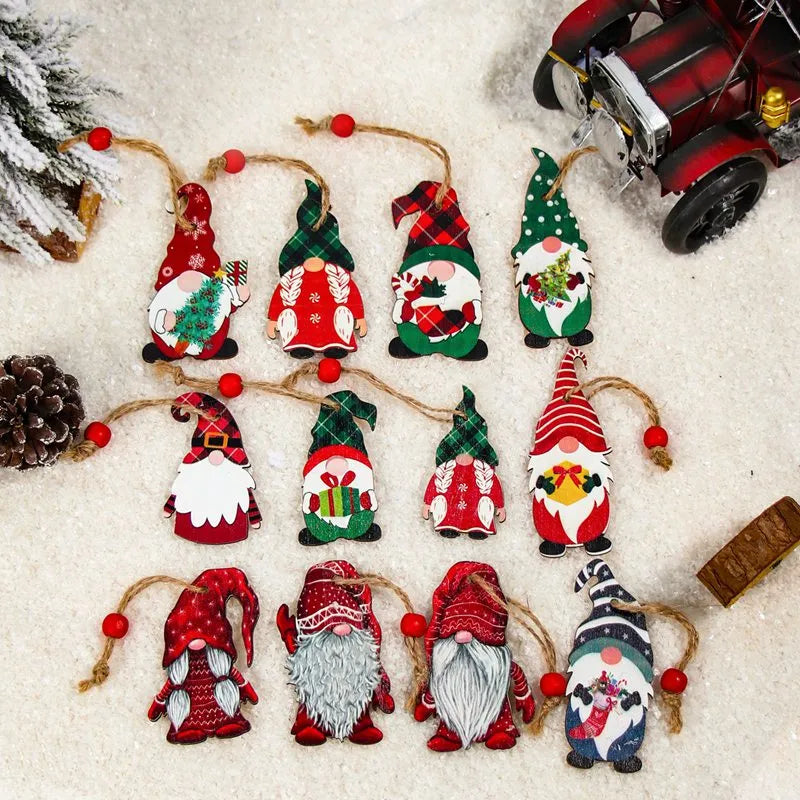 Lot de 12 Suspensions en bois vintage de Noel