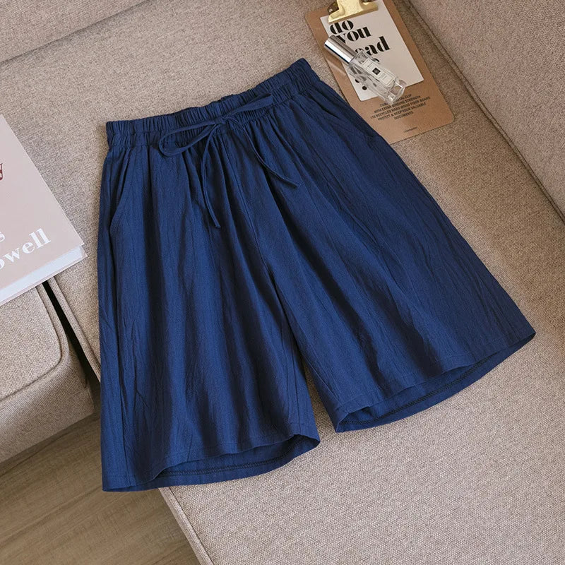 Loose Cotton Shorts with Elasticated Drawstring Waist