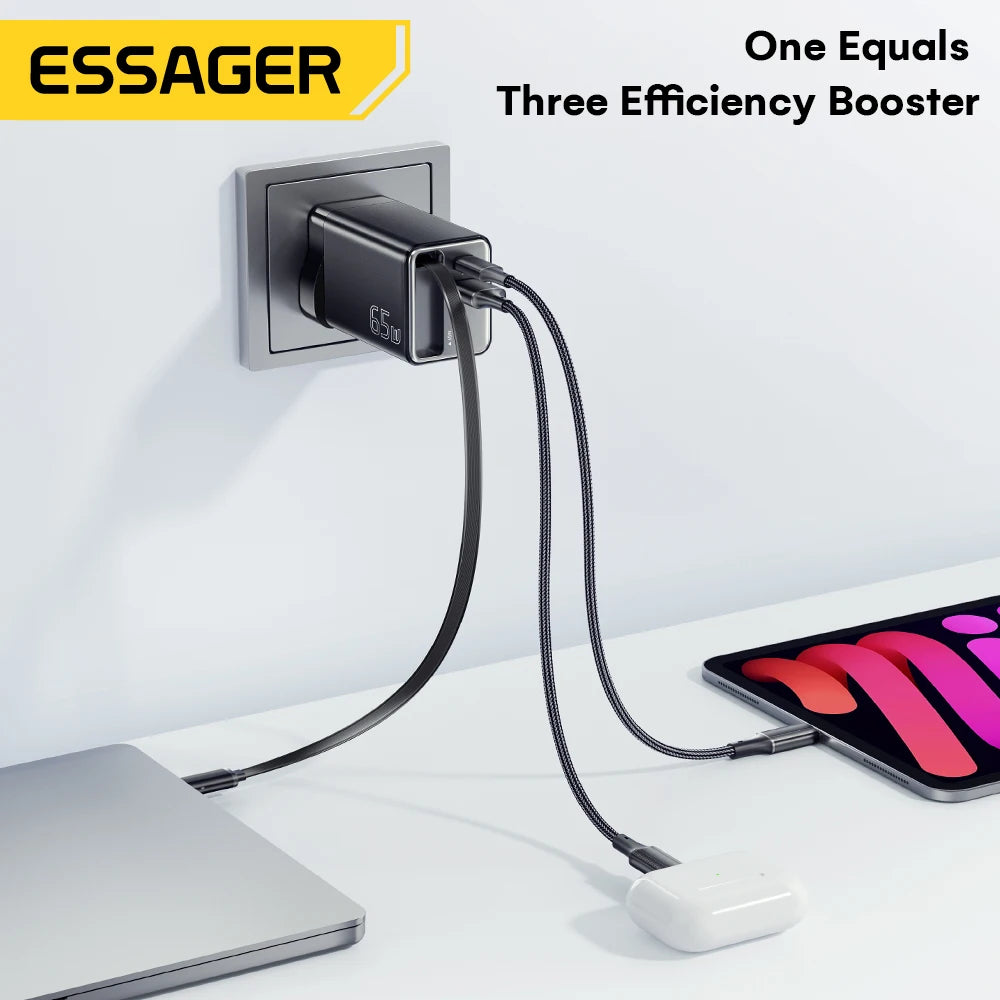 Chargeur 3 en 1 à Charge rapide avec Câble Type-C rétractable