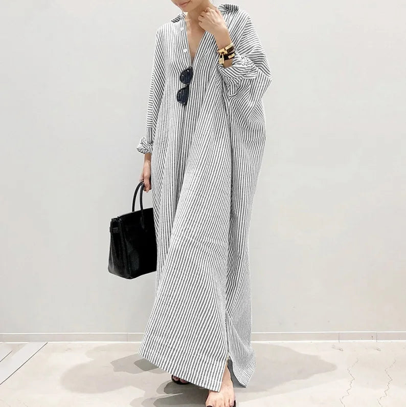 Robe Chemise à Rayures Oversize Chic – Confort & Élégance au Quotidien