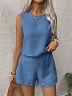 Ensemble Femme Débardeur & Short Coupe Décontractée — Tissu Texturé Uni