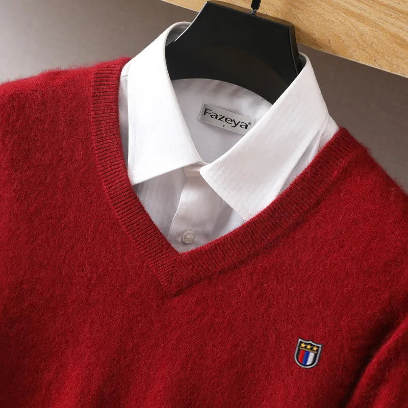 Pull Homme effet Cachemire Col V Doux et Chaud
