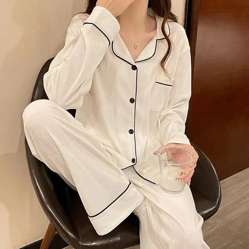 Ribbed Pyjama Shirt & Trousers - Mid-Season