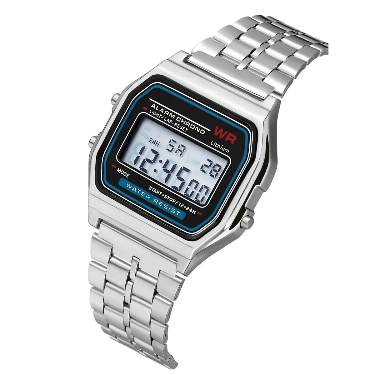 Montre digitale bracelet en acier inoxydable - Modèle Mixte
