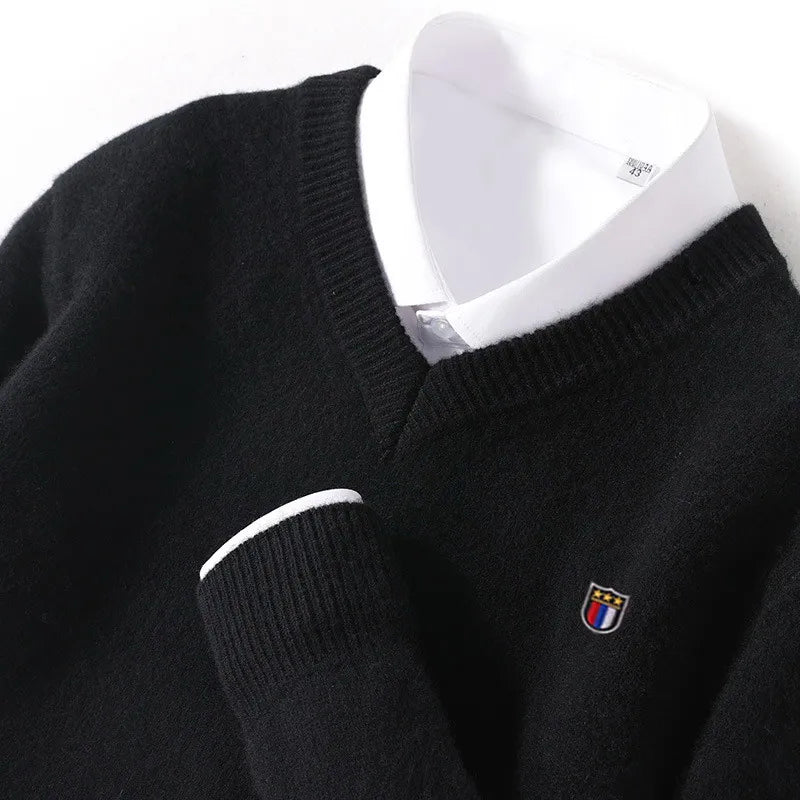 Pull Homme effet Cachemire Col V Doux et Chaud