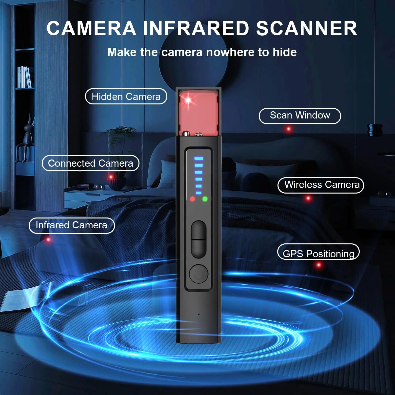 Détecteur de Caméras Cachées 6-en-1 – Scanner RF, Détecteur GPS et Dispositifs d'Écoute pour la Protection de la Vie Privée