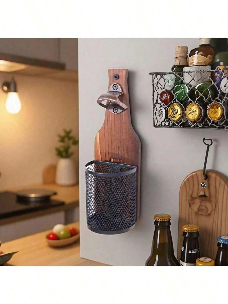 Décapsuleur Mural en Bois avec Récupérateur de Capsules - Pour Bar, Cuisine et Extérieur