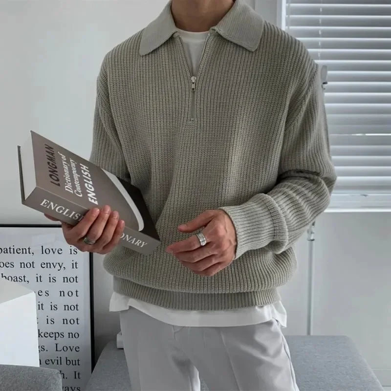 Pull Zip à Revers en Tricot pour Homme