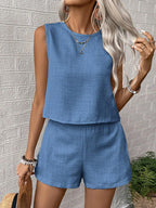 Ensemble Femme Débardeur & Short Coupe Décontractée — Tissu Texturé Uni