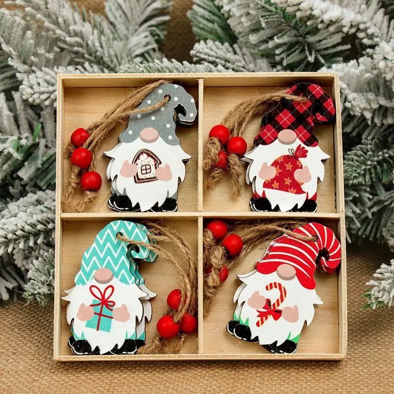 Lot de 12 Suspensions en bois vintage de Noel