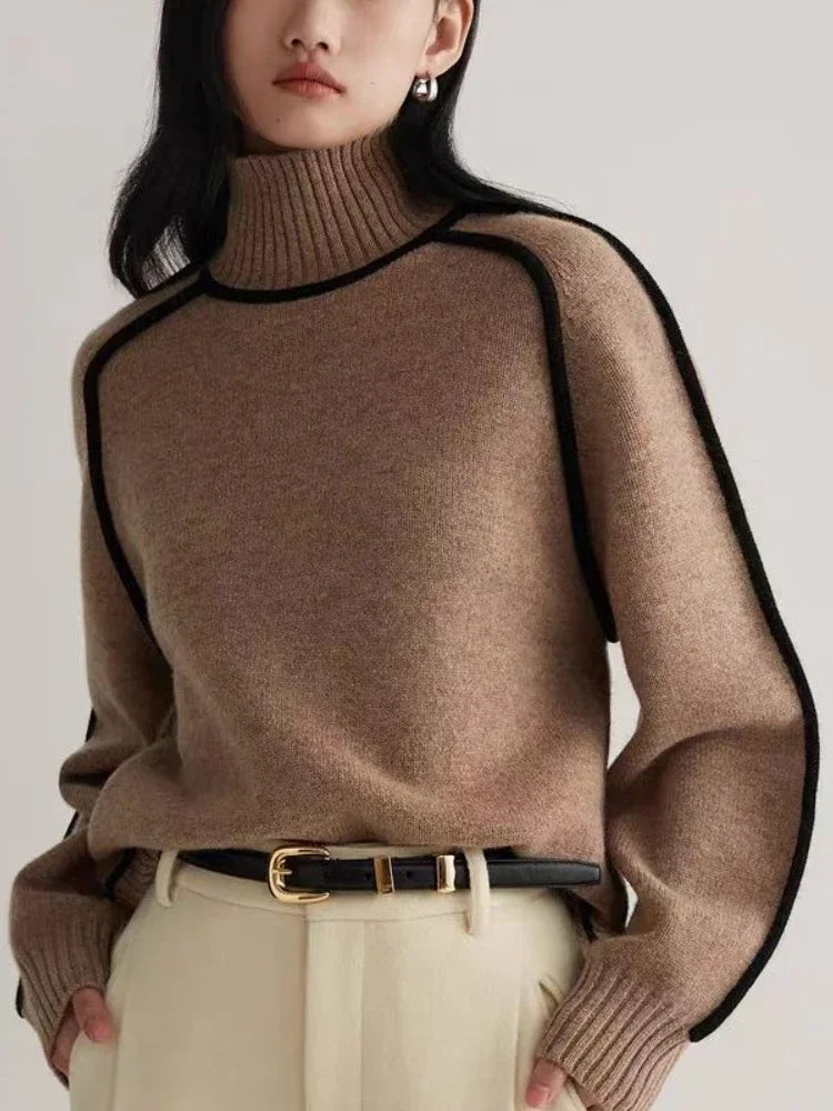 Pulls à col roulé surpiqué noir pour femme