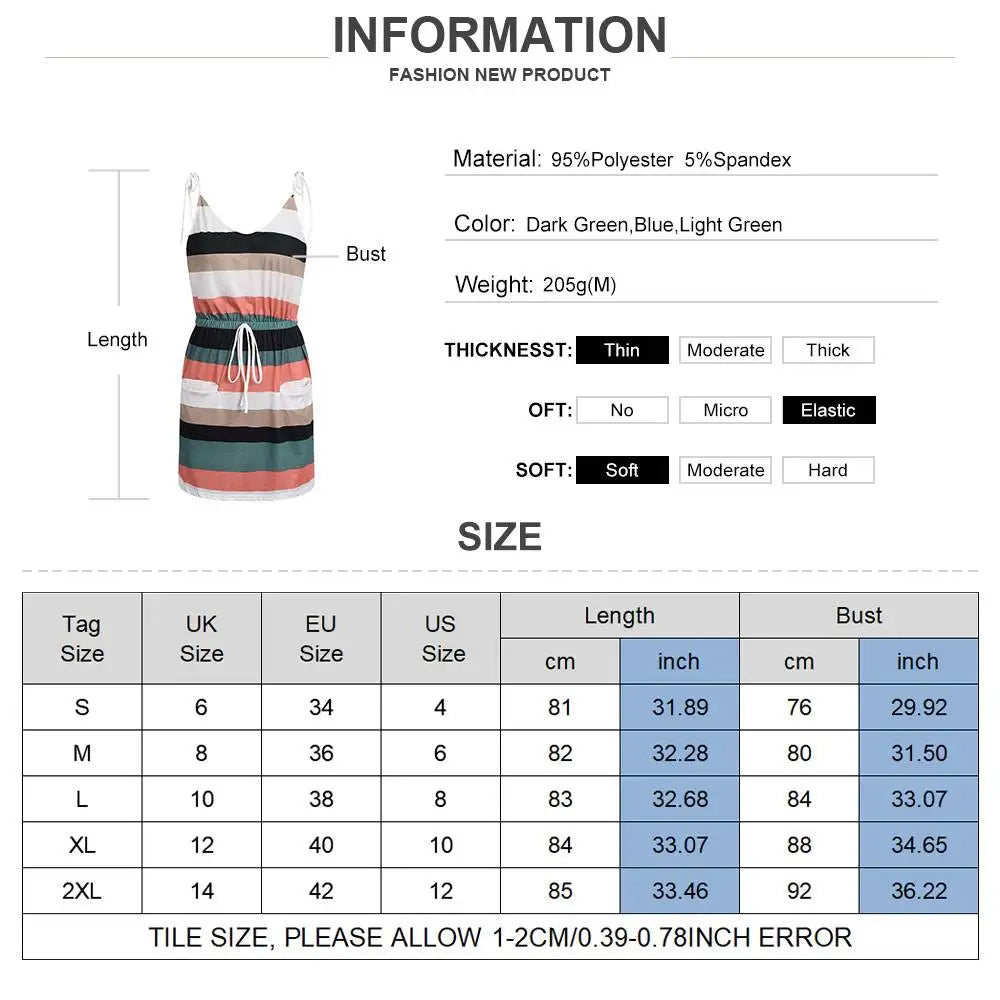 Robe d'été à Rauyres Courte, Fine Bretelles & Élastique