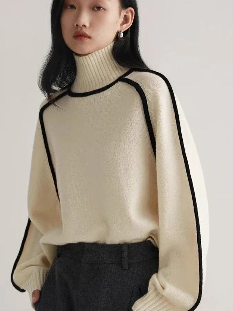 Pulls à col roulé surpiqué noir pour femme