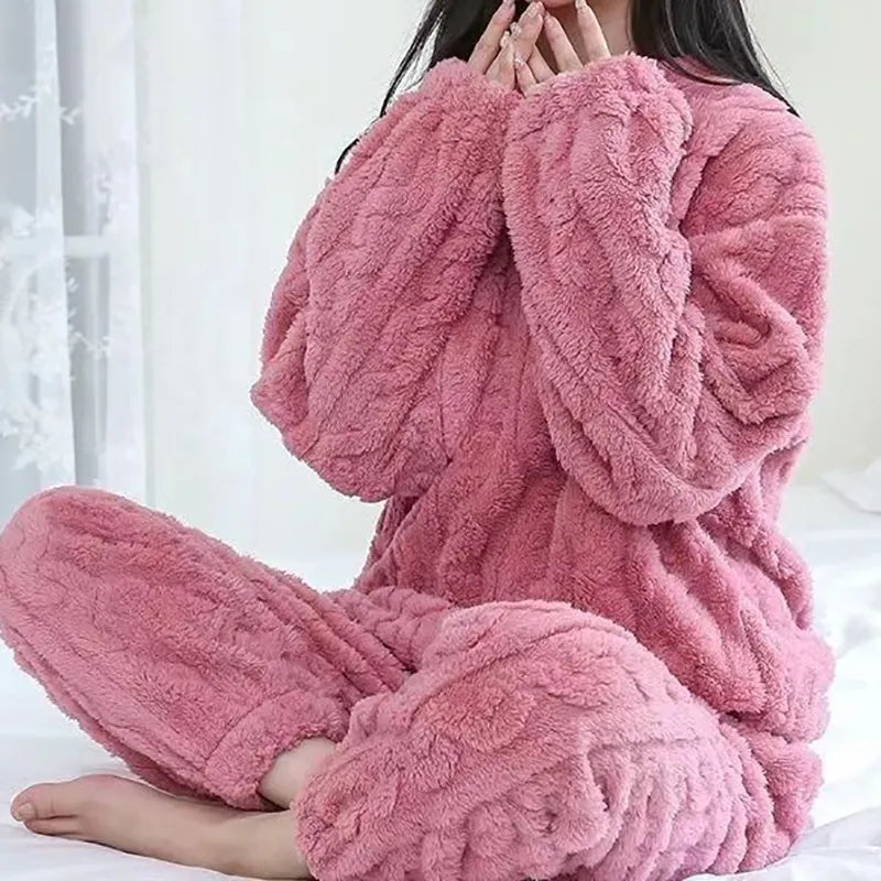 Ensemble Cocooning 2PCS en flanelle - Effet torsadé
